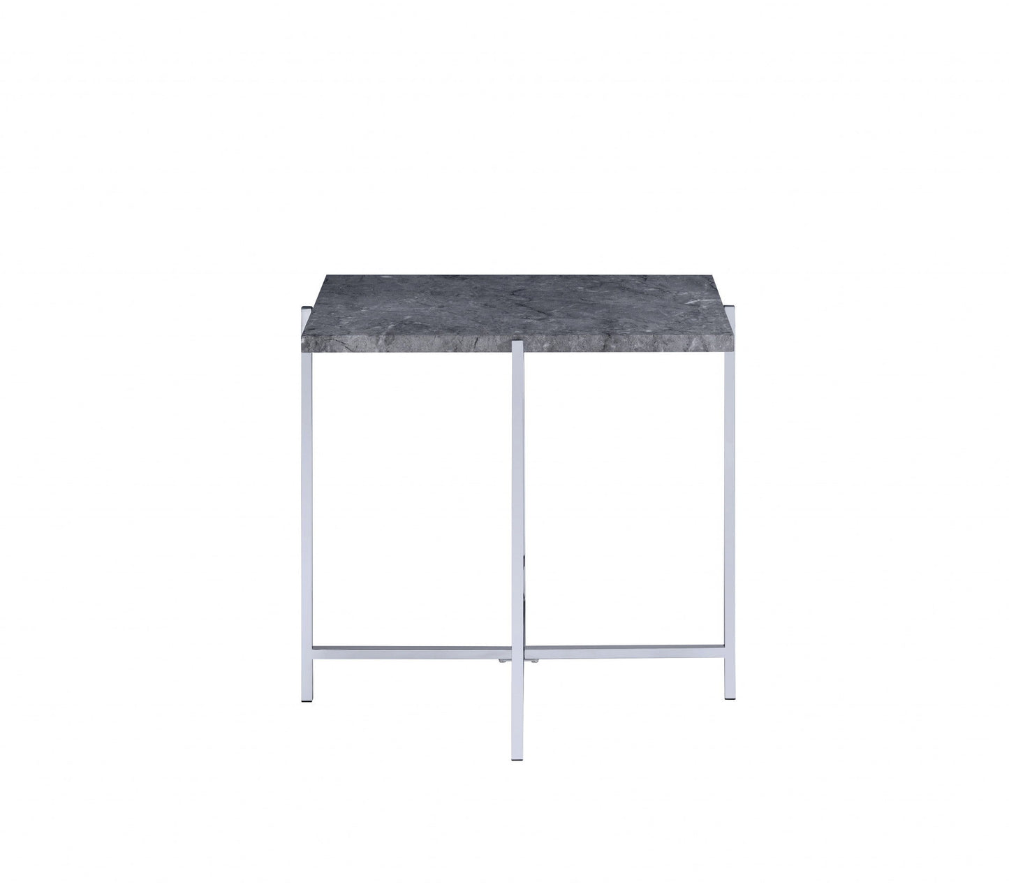 Faux Marble Manufactured Wood And Metal Rectangular End Table - Chrome And Dark Gray