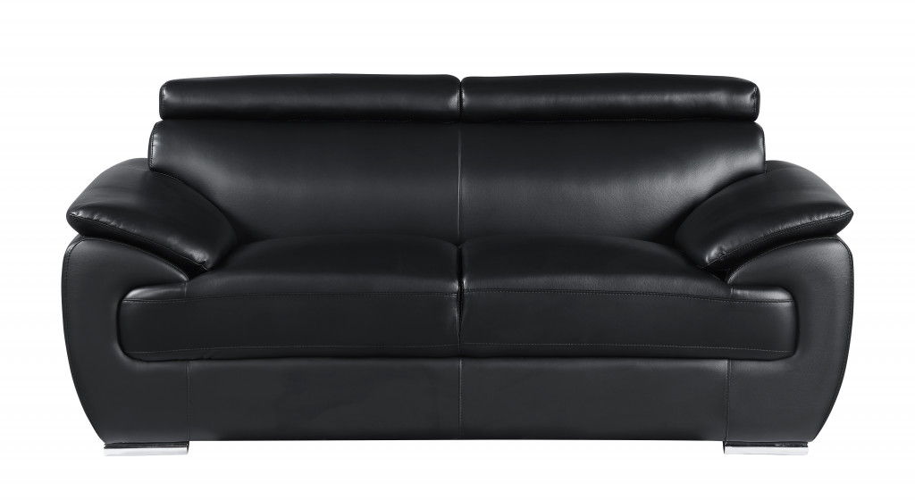 Faux Leather Love Seat - Silver / Black