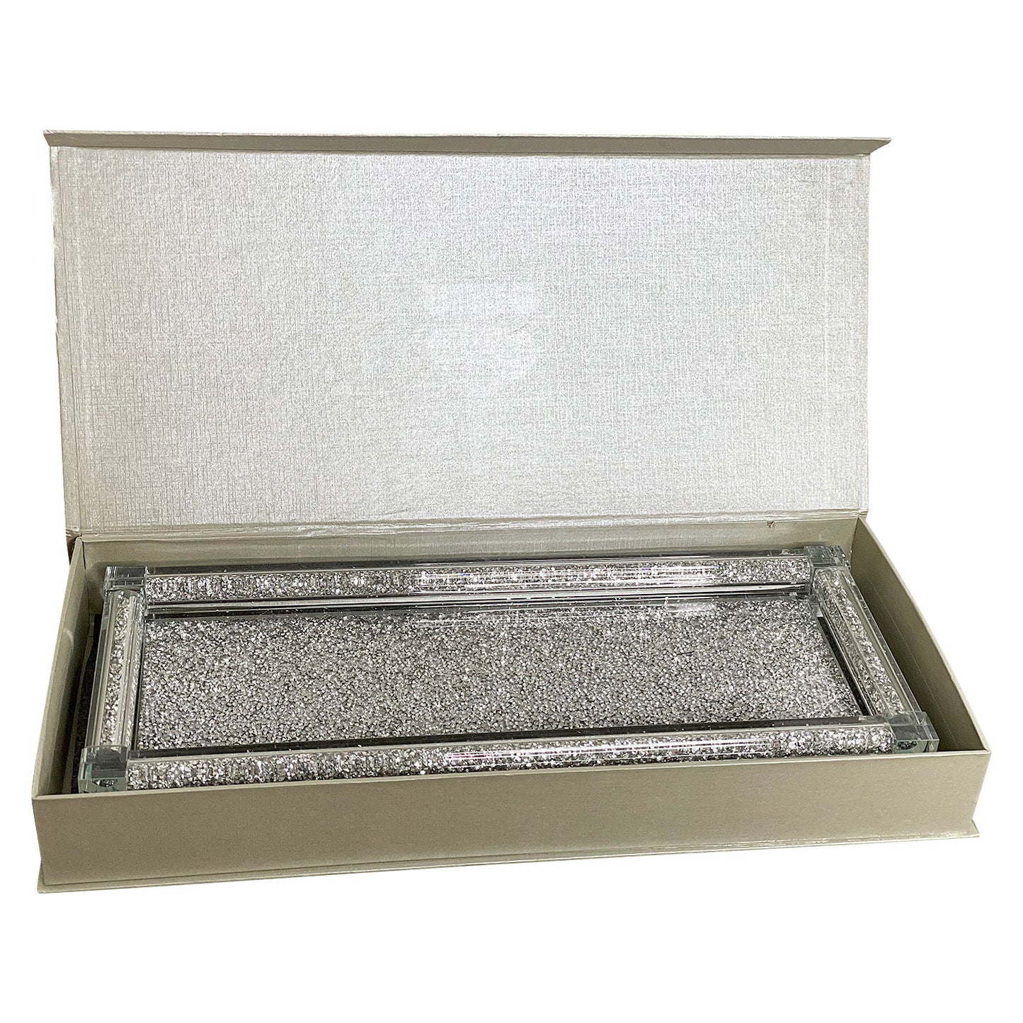 Ambrose Exquisite Large Glass Tray In Gift Box - Silver