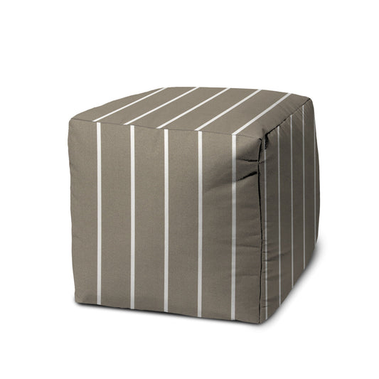 Cube Striped Indoor Outdoor Pouf Cover - Taupe