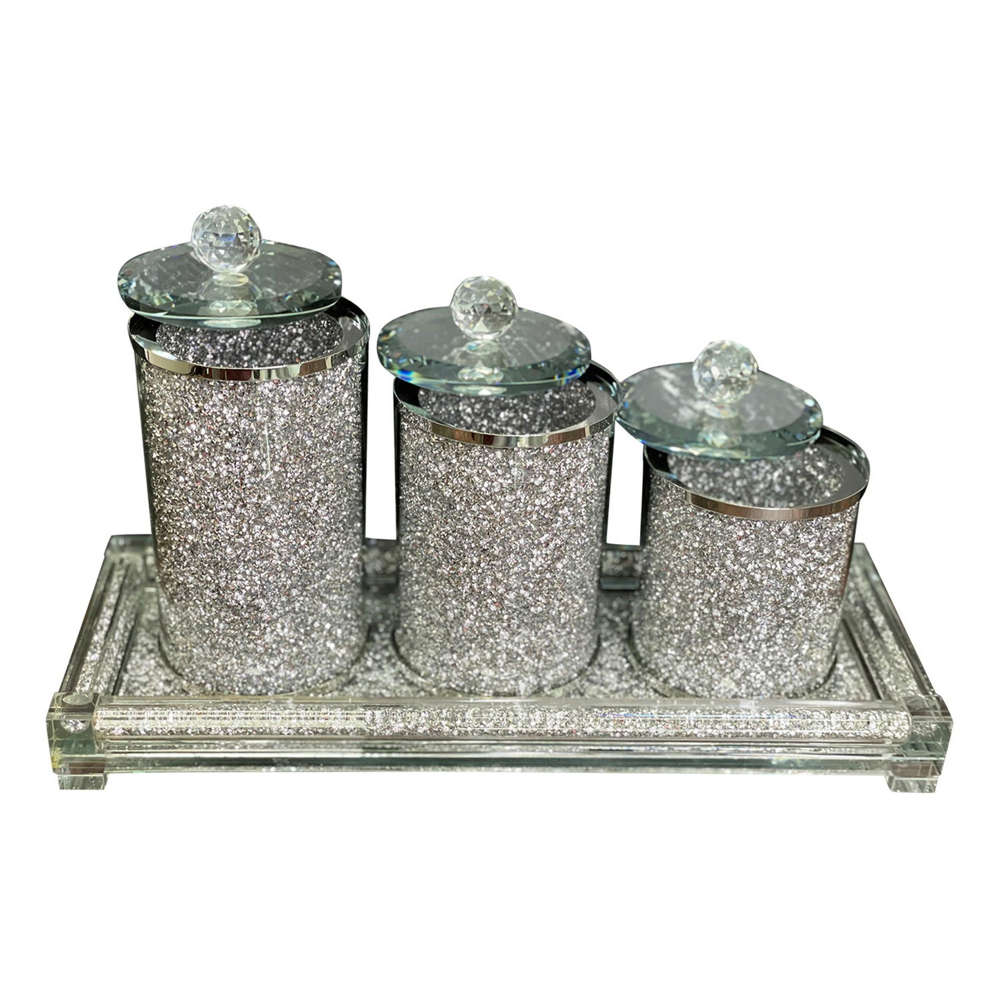 Ambrose Exquisite Three Glass Canister With Tray In Gift Box Silver