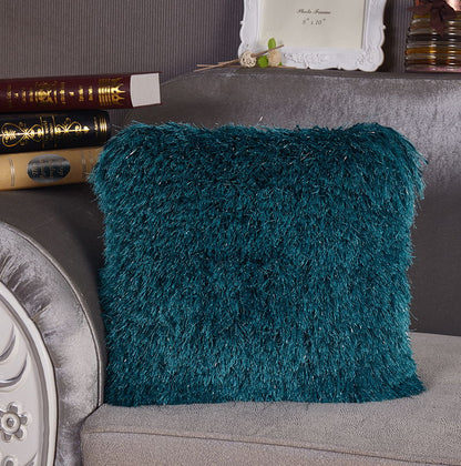 Decorative Shaggy Pillow With Lurex (18 In X 18 In) - Teal