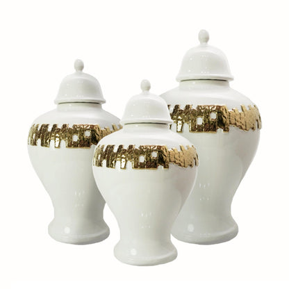 Jar With Gold Ornament - White