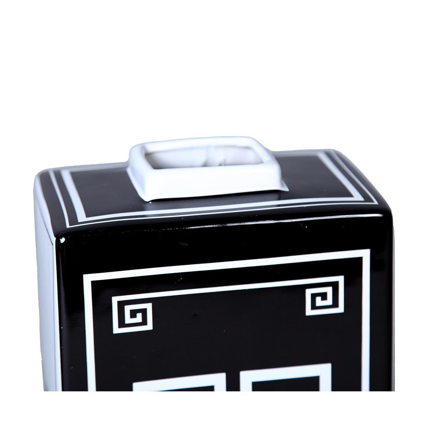 Rectangular Ceramic Decorative Jar With Black And White Geometric Design