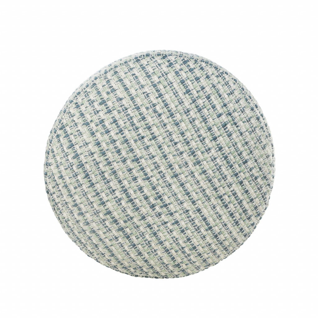 Polyester Round Geometric Indoor Outdoor Pouf Ottoman - Blue