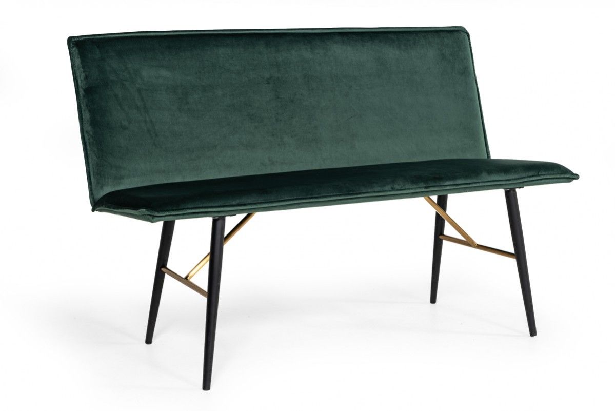 Upholstered Dining Bench - Green / Dark Brown