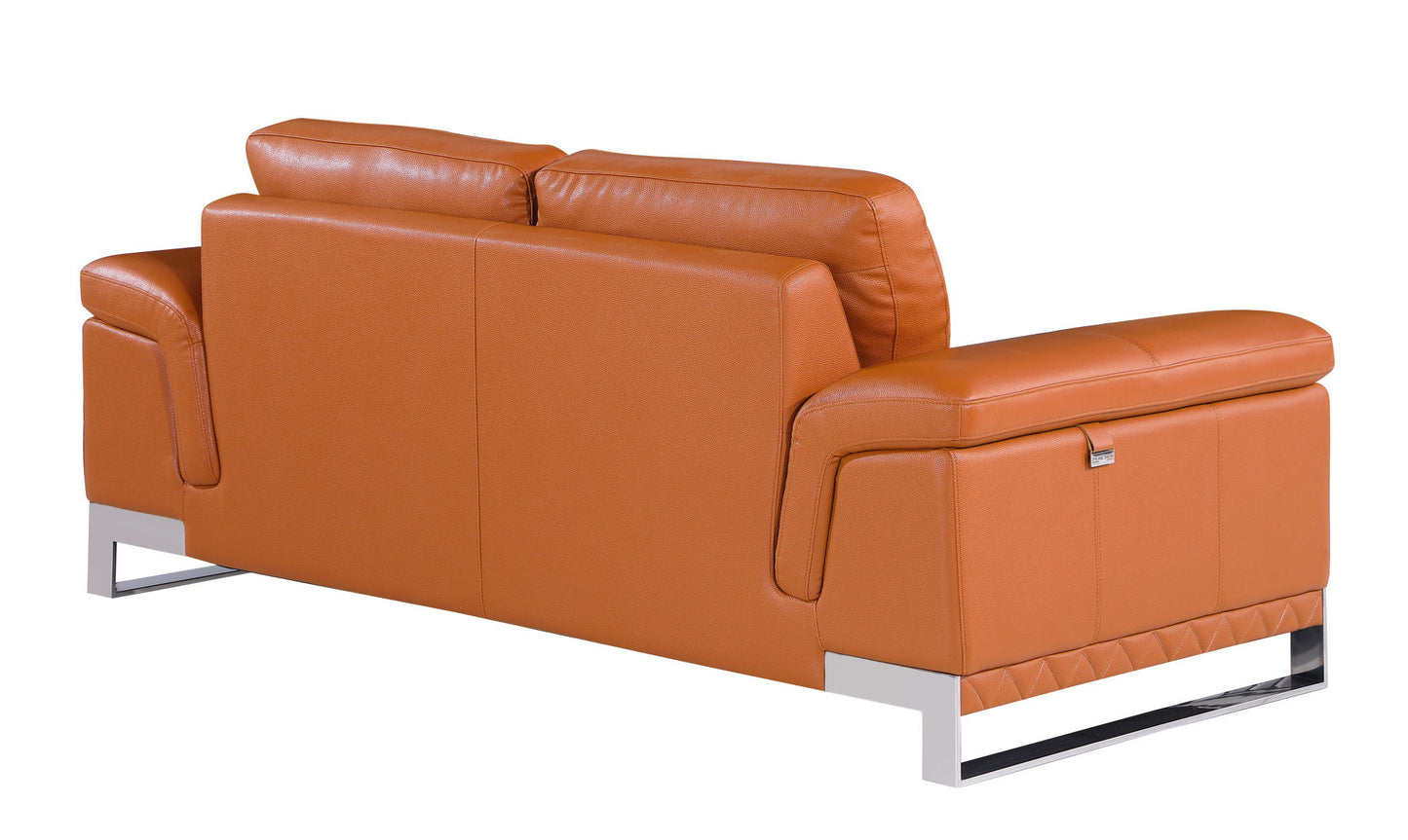 Genuine Leather Love Seat - Silver / Camel