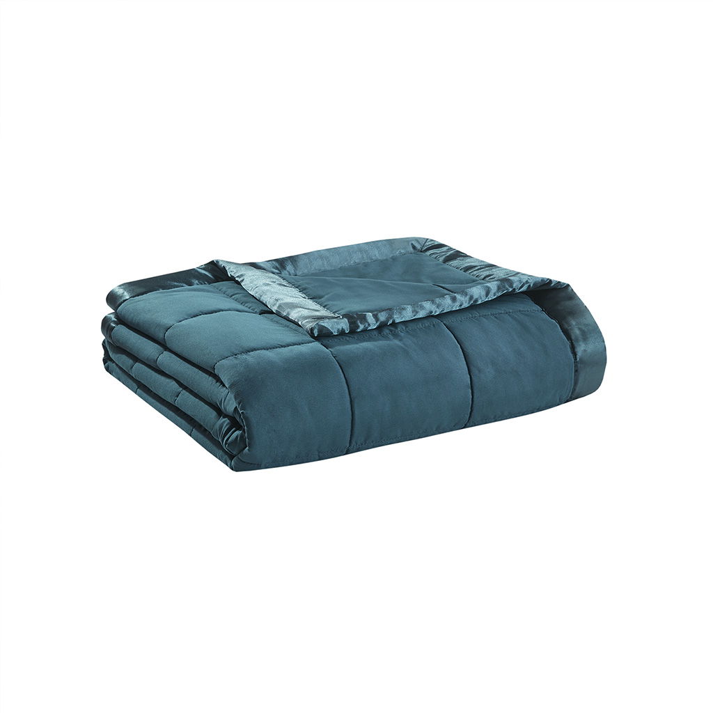 Lightweight Down Alternative Blanket With Satin Trim - Teal