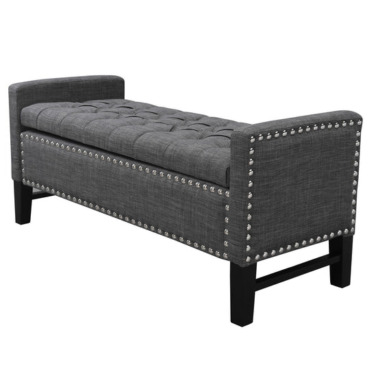 And Black Upholstered Linen Bench With Flip Top, Shoe Storage - Dark Slate Gray