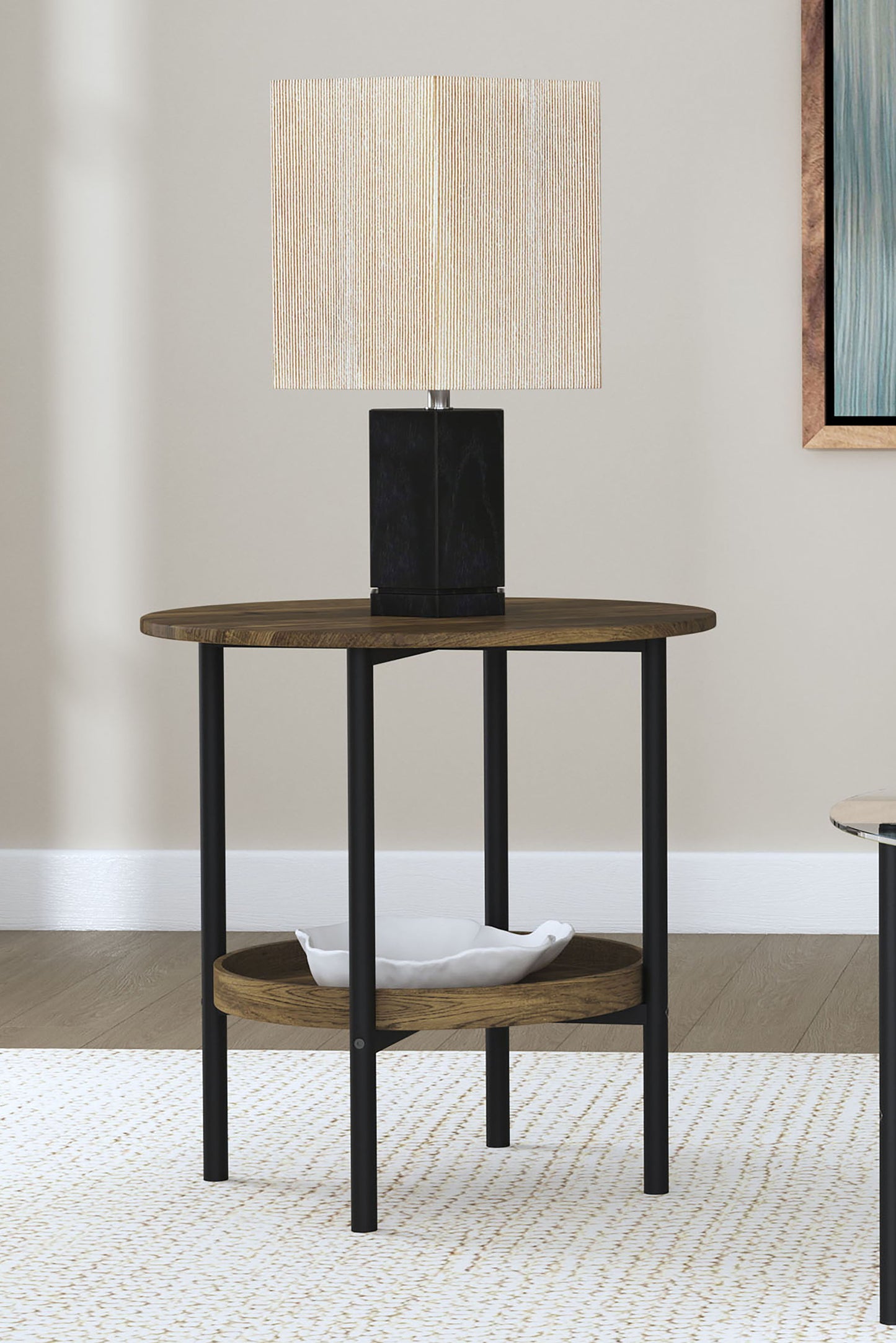 Delfin - Round Glass Top Side End Table - Black And Brown