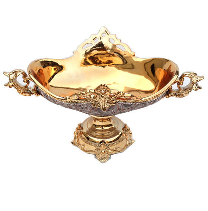 Ambrose - Chrome Plated Crystal Embellished Ceramic Fruit Platter In Gold