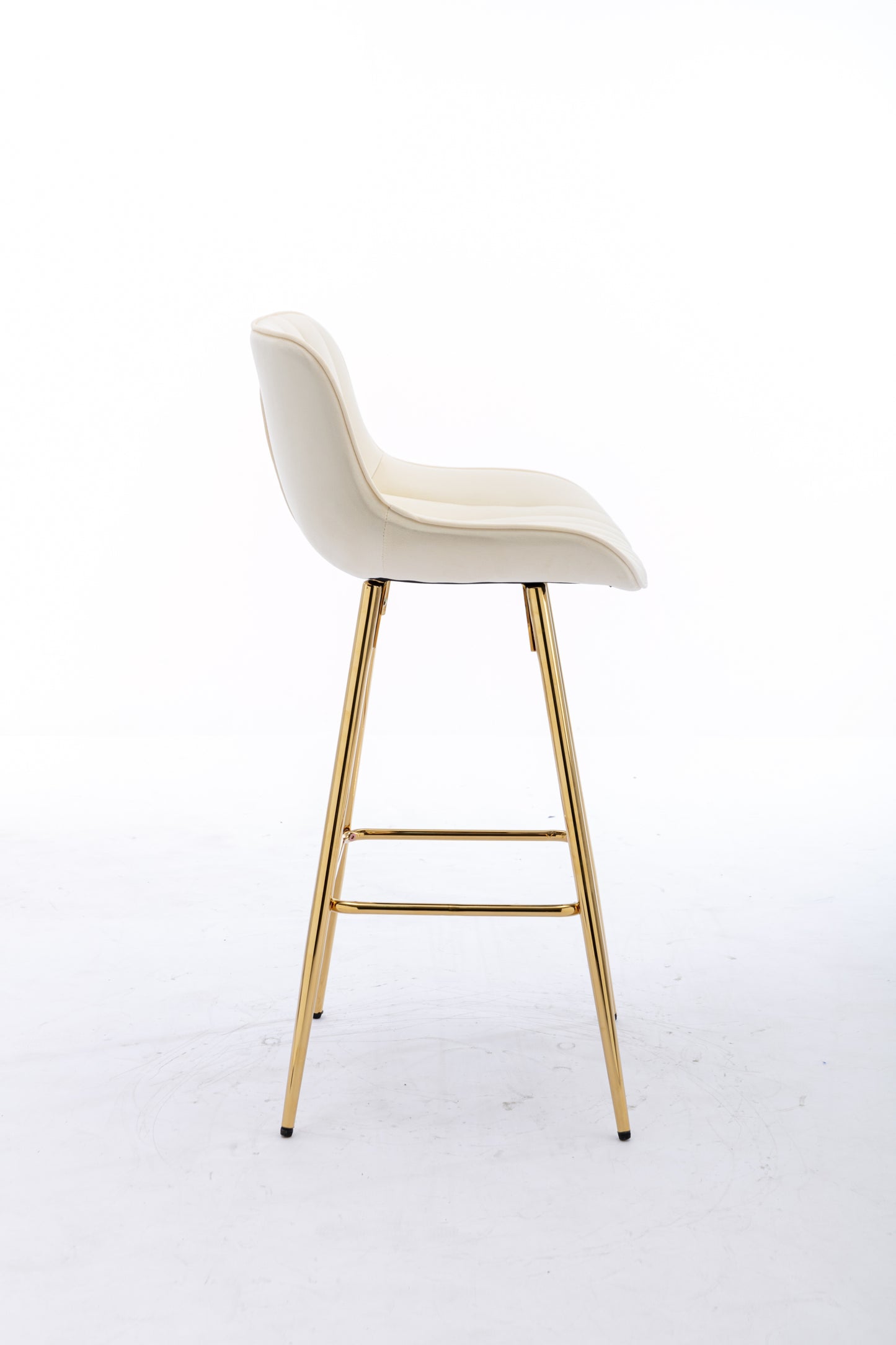 30 inch Set of 2 Bar Stools,with Chrome Footrest Velvet Fabric Counter Stool Golden Leg Simple High Bar Stool,CREAM