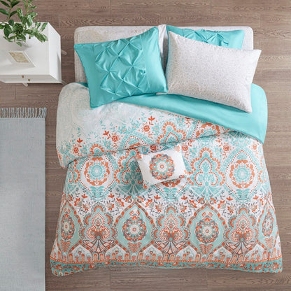 Vinnie Twin Long Boho Comforter Set With Bed Sheets - Light Blue