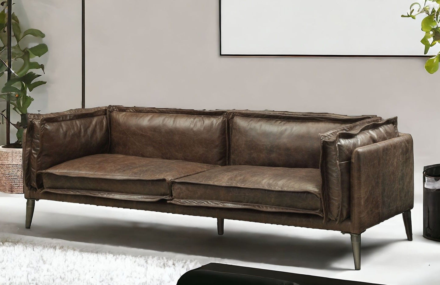 Top Grain Leather Loveseat - Chocolate / Silver