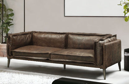 Top Grain Leather Loveseat - Chocolate / Silver