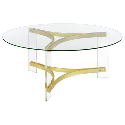 Janessa - Round Glass Top Acrylic Leg Coffee Table Matte - Brass