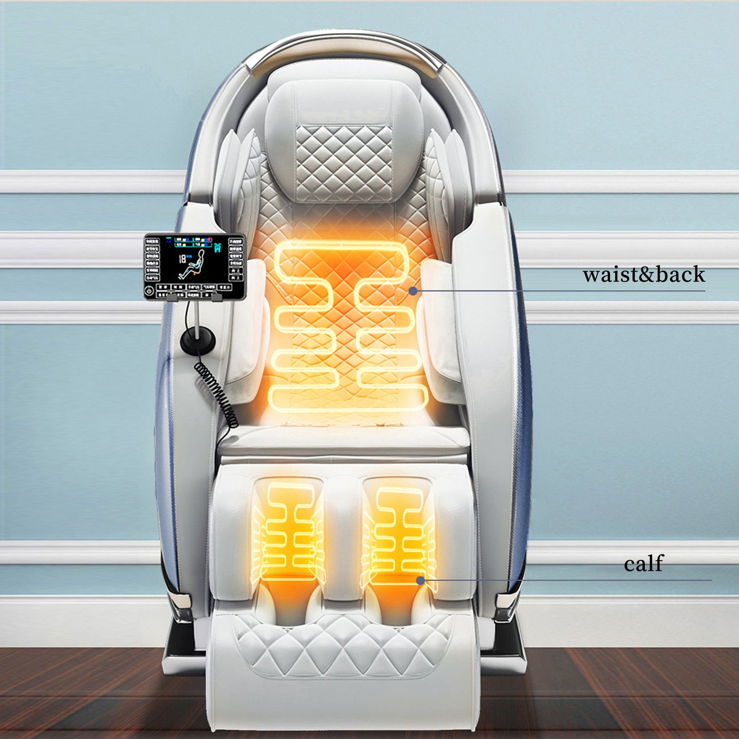 Electric Luxury Back Calf Heat Kneading 3D Ai Voice Zero Gravity Foot Roller Oversize Morden Massage Chair - Blue / Gray