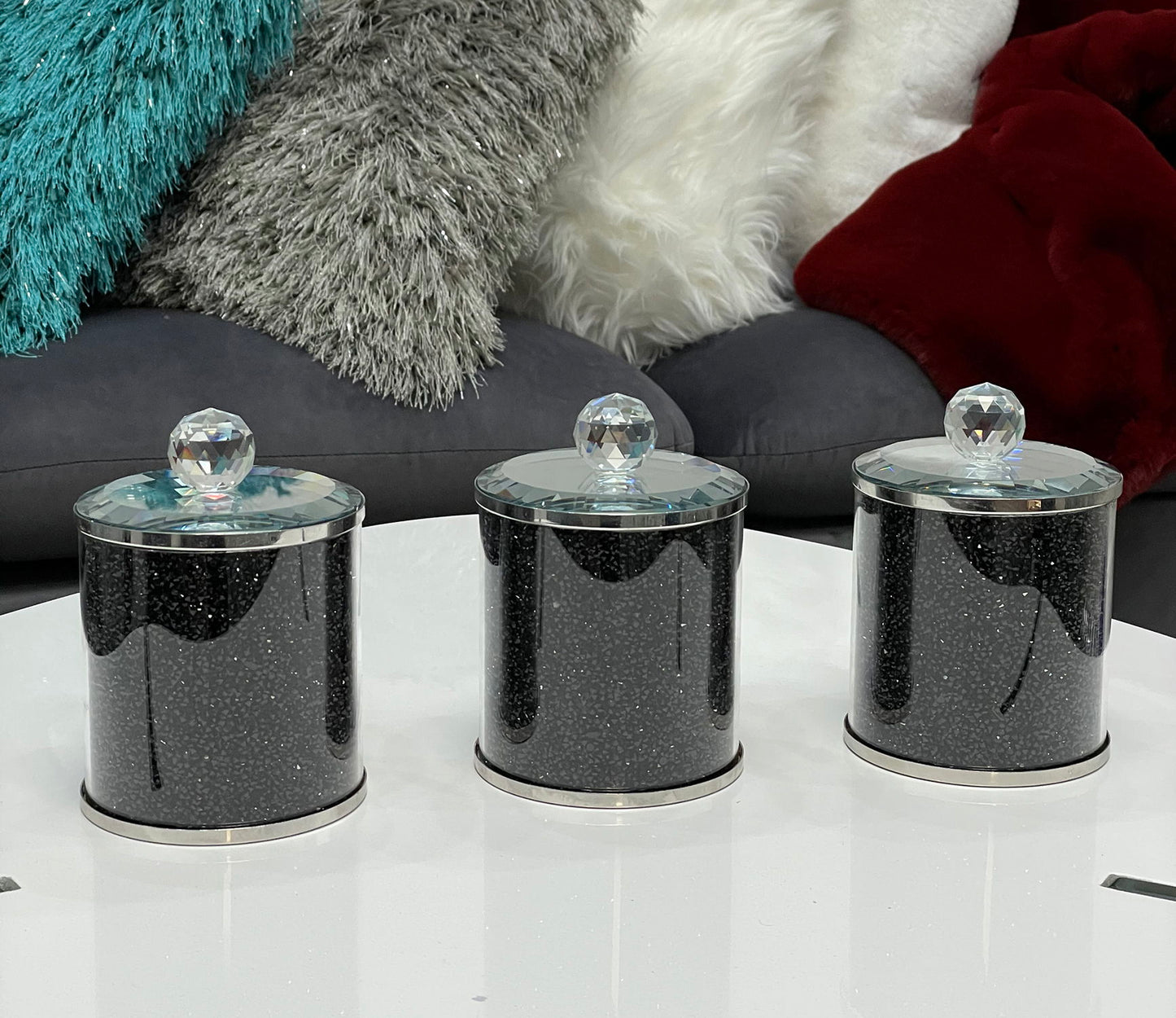 Ambrose Exquisite Three Glass Canister Set In Gift Box Black