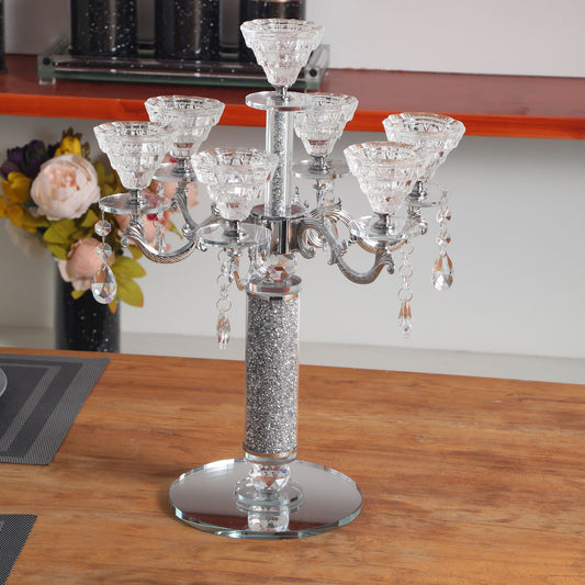 Ambrose Candle Holder With Pendants (Holds 7 Candles) - Silver