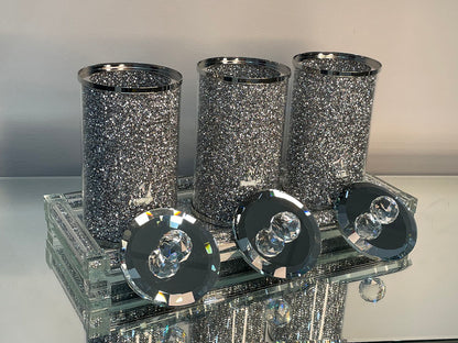 Ambrose Exquisite Three Glass Canister With Tray In Gift Box In Silver