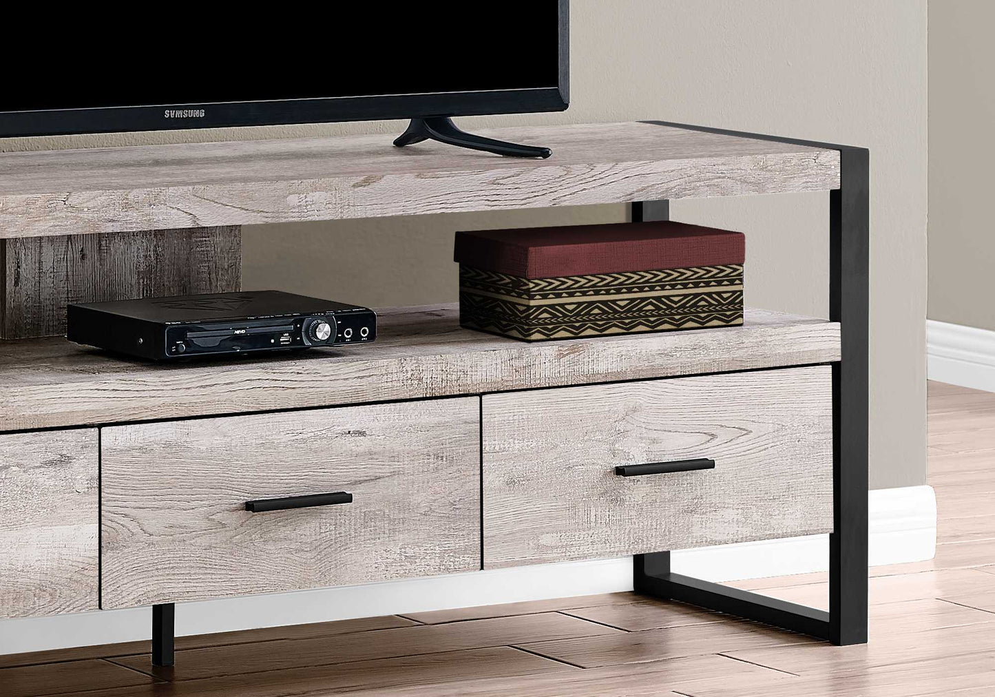 Cabinet Enclosed Storage TV Stand With 3 Drawers - Brown / Black