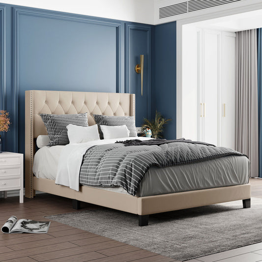 Upholstered Platform Bed With Classic Headboard, No Box Spring Needed