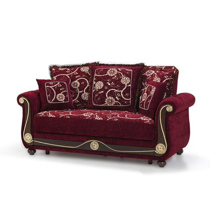 Chenille Futon Convertible Sleeper Love Seat With Storage - Burgundy Dark Brown