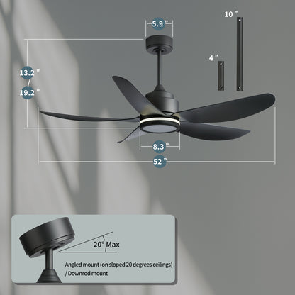 52 In Ceiling Fan Lighting with Coffee Silver ABS Blade, Remote Control