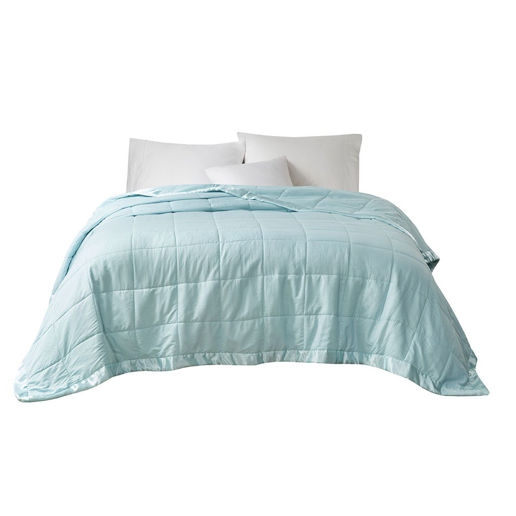 Oversized Down Alternative Blanket With Satin Trim - Aqua