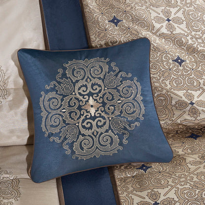 7 Piece Jacquard Comforter Set With Throw Pillows In Navy