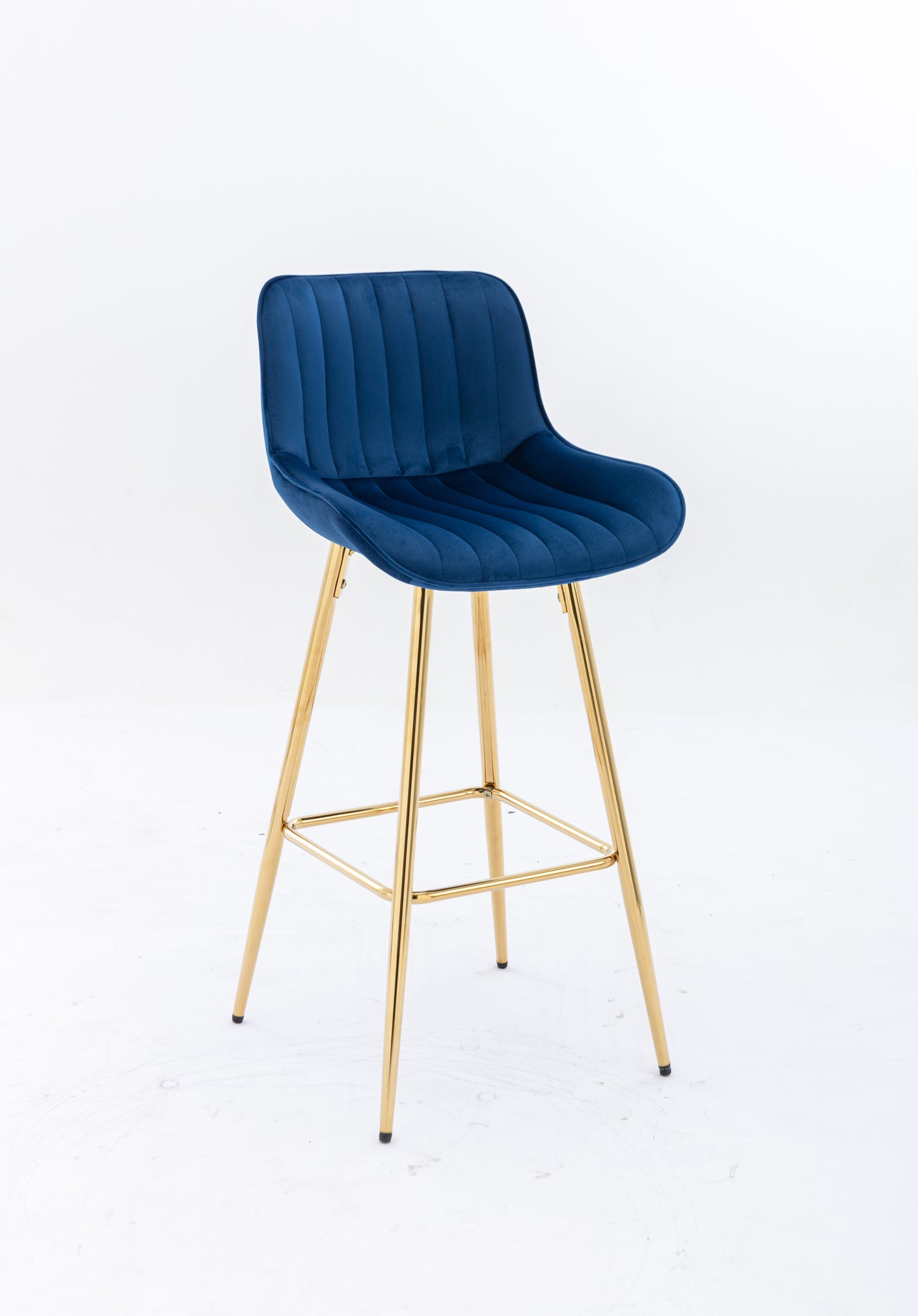 26 Inch Set of 2 Bar Stools,with Steel Frame Footrest Velvet Fabric Golden Leg Simple Bar Stool,BLUE