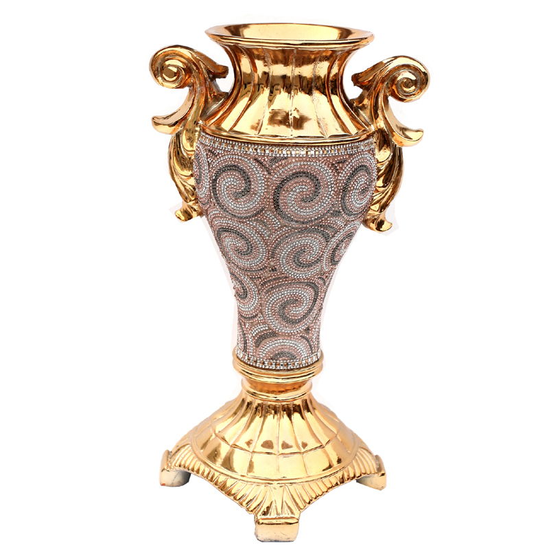 Ambrose Chrome Plated Crystal Embellished Ceramic Vase - Gold