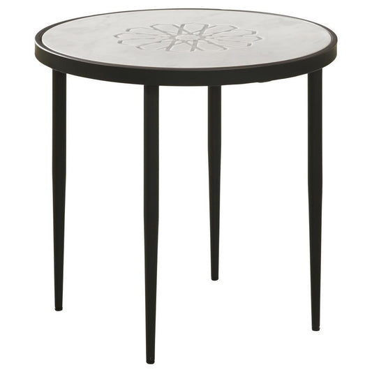 Kofi - Round Marble Top Accent Side Table - White And Black