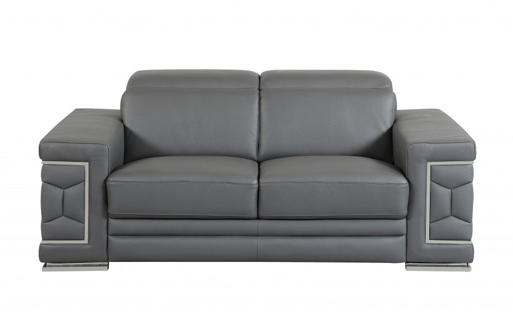 Genuine Leather Love Seat - Silver / Gray