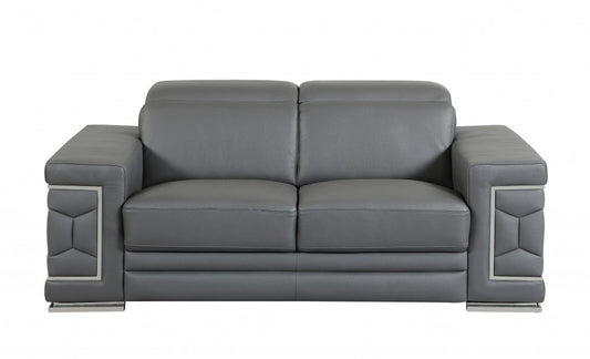 Genuine Leather Love Seat - Silver / Gray