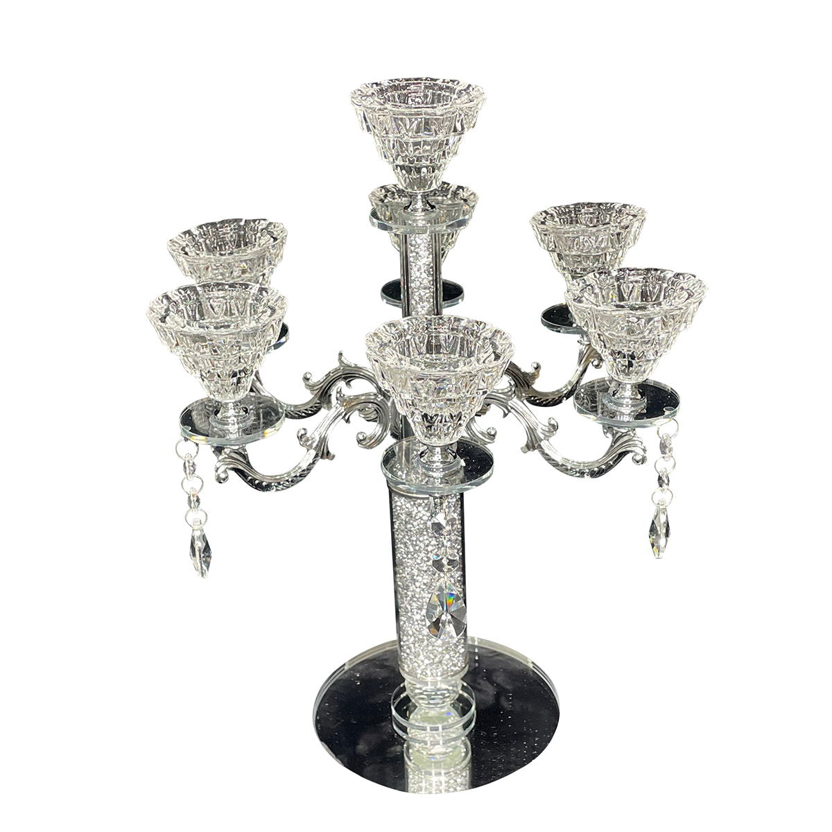 Ambrose Candle Holder With Pendants (Holds 7 Candles) - Silver