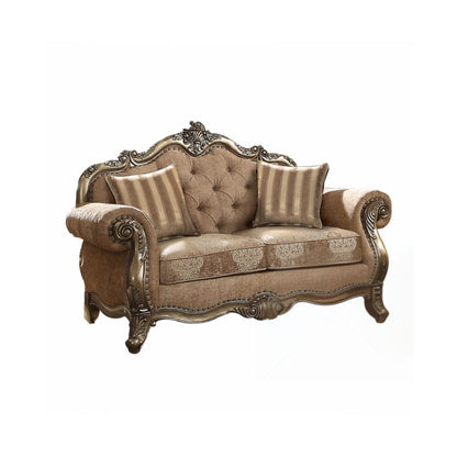 Damask Chesterfield Loveseat - Brown / Platinum