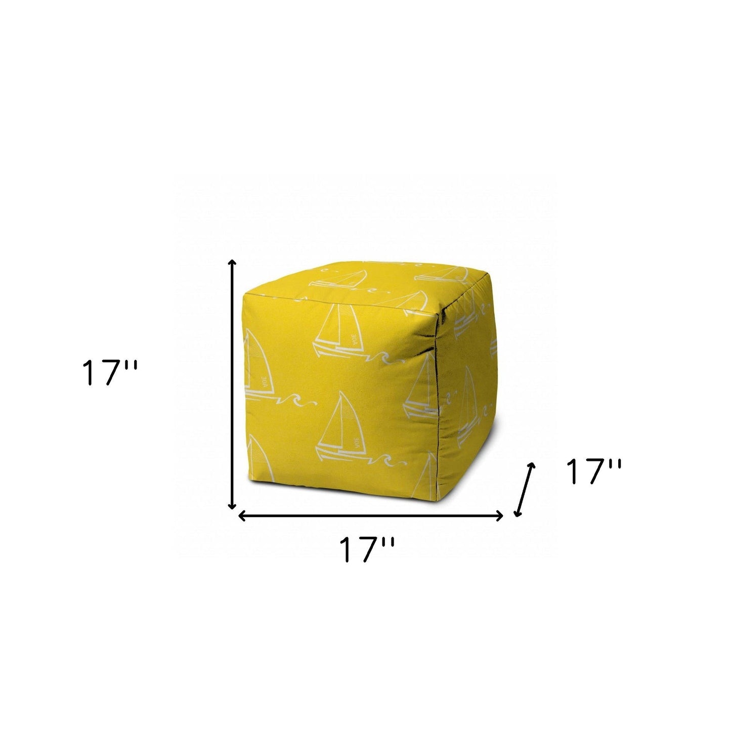 Sailboat Indoor Outdoor Cube Ottoman - Yellow / White