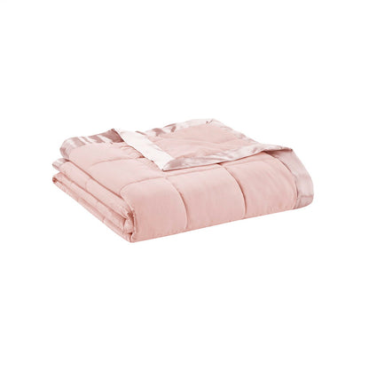 Lightweight Down Alternative Blanket With Satin Trim In Blush