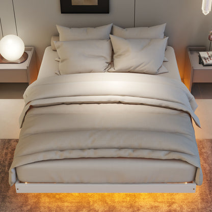 Floating Bed With LED Lights Underneath, Modern Low Profile Platform Bed With LED Lights