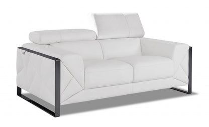 Italian Leather Loveseat - White / Black