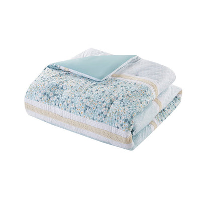 5 Piece Seersucker Comforter Set With Throw Pillows, Aqua