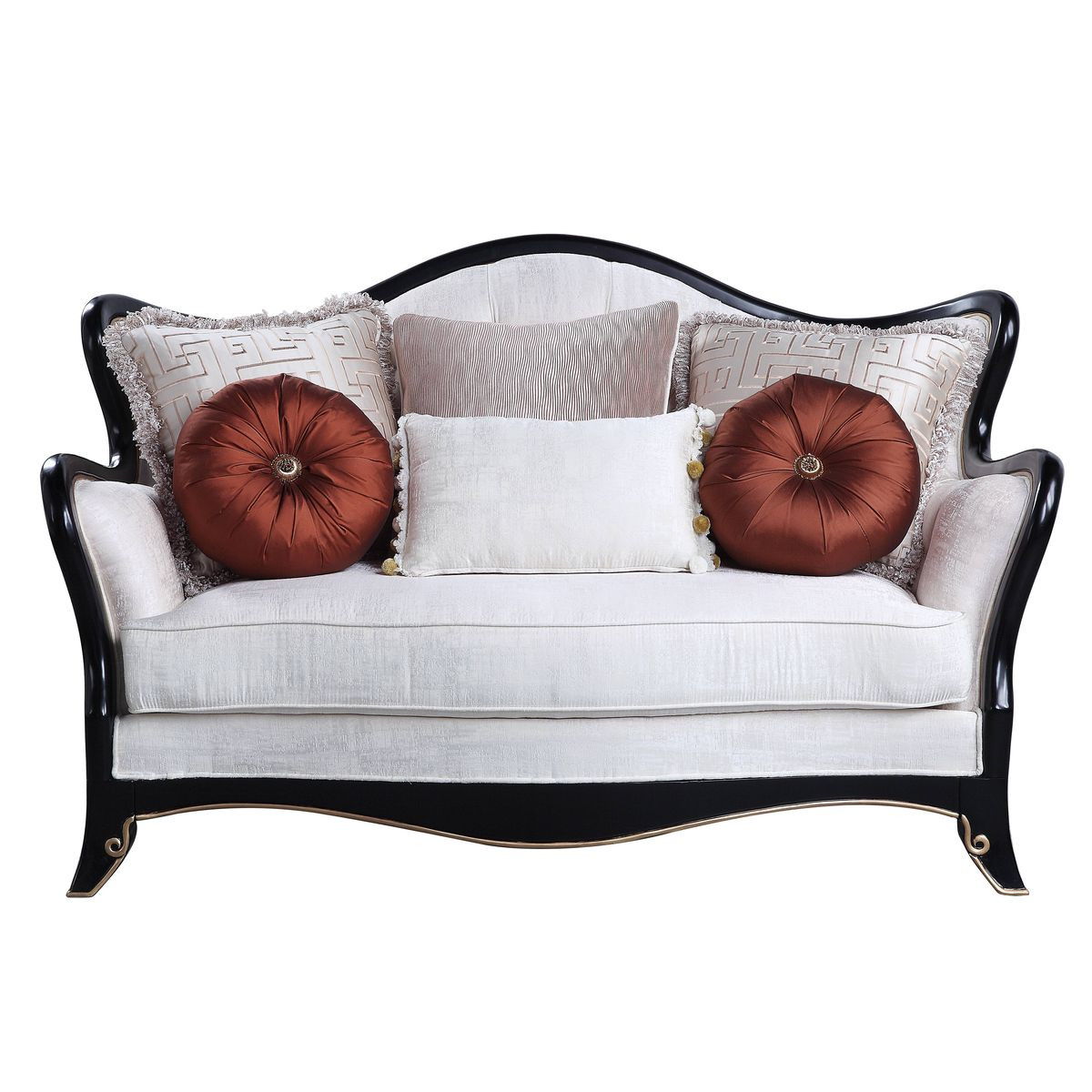 Cotton Blend Loveseat And Toss Pillows - Beige / Black