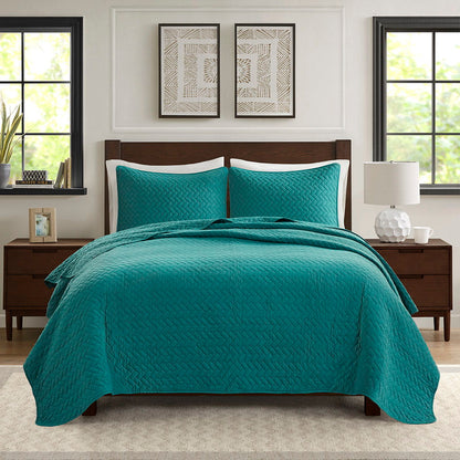 3 Piece Luxurious Oversized Quilt Set - Peacock