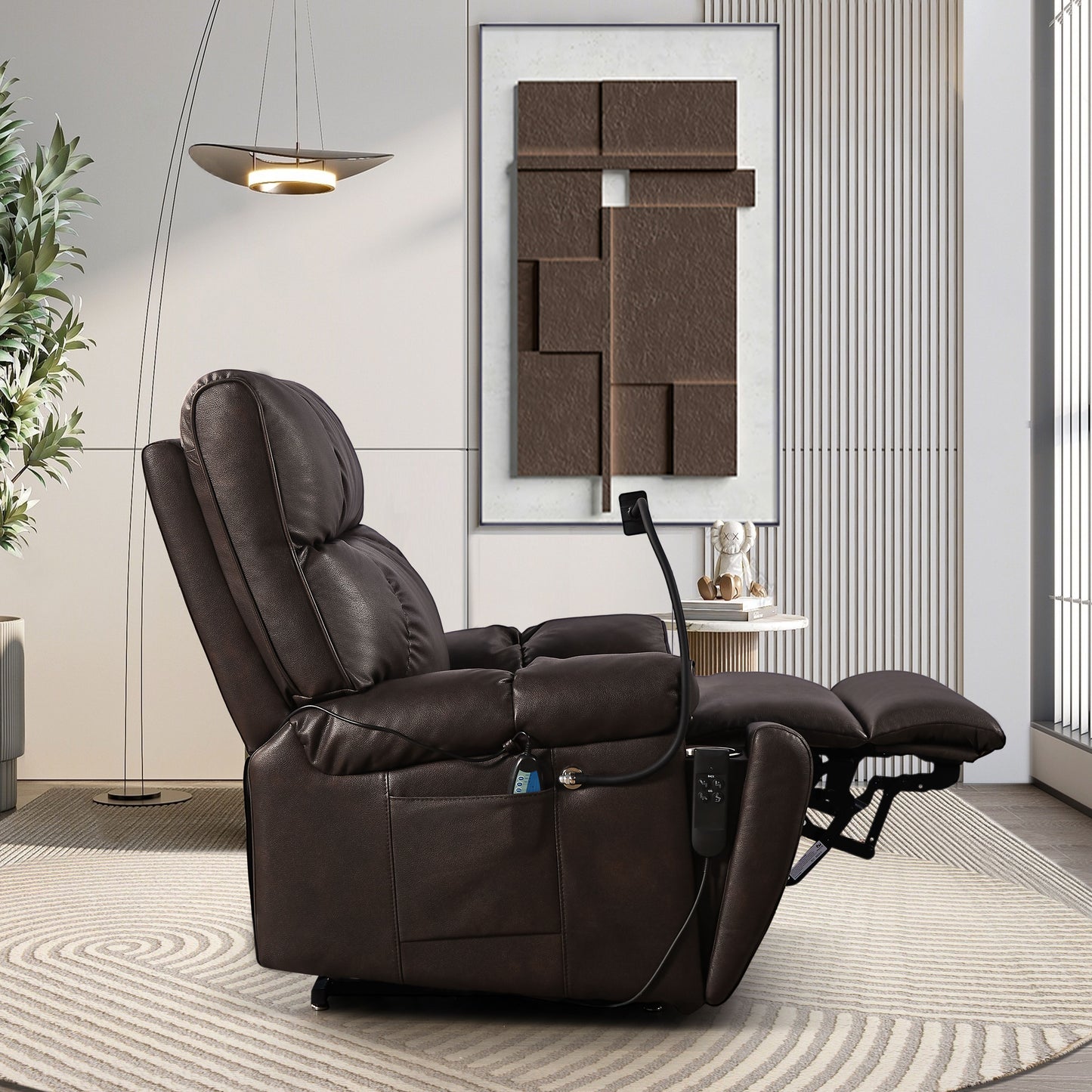 Recliner Chair With Phone Holder, Electric Power Lift Recliner Chair With 2 Motors Massage And Heat For Elderly, 3 Positions, 2 Side Pockets, Cup Holders