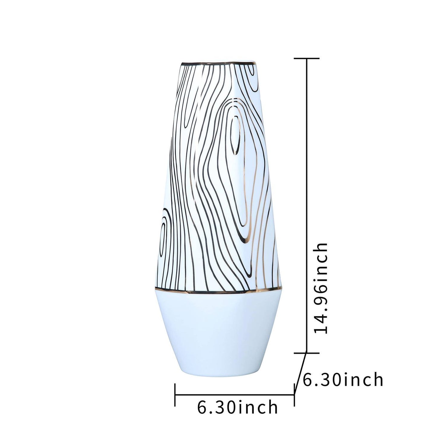 White Ceramic Vase With Gold Wood Grain Design - Elegant And Versatile Home Decor