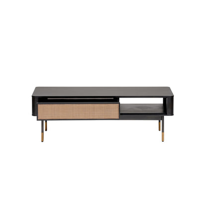 Solid Wood And Steel Coffee Table With Drawer And Shelf - Black / Brown