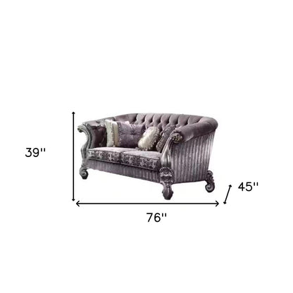 Velvet Loveseat And Toss Pillows - Purple / Platinum