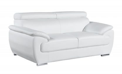 Faux Leather Love Seat - White / Silver