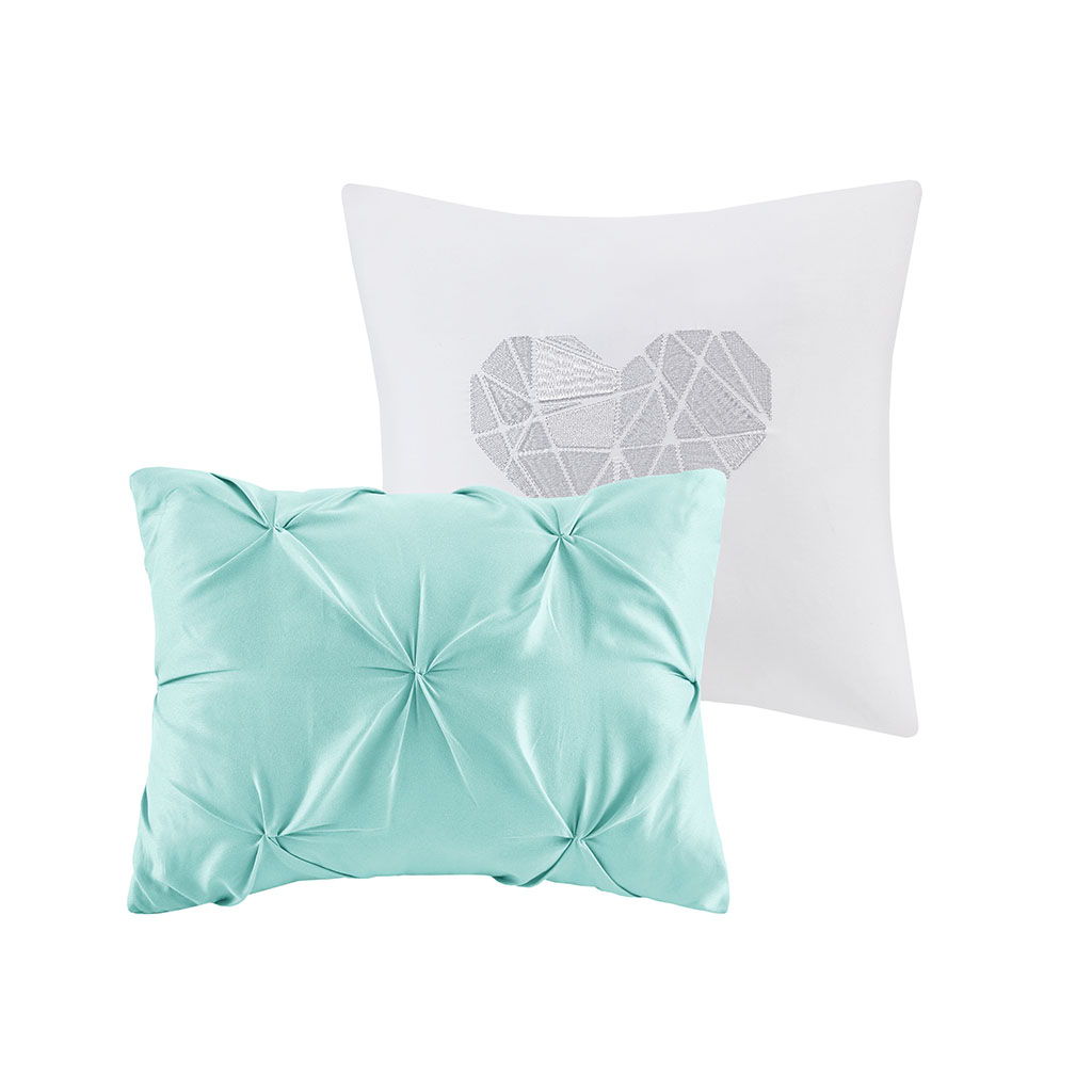 Metallic Printed And Pintucked Comforter Set, Aqua Blue